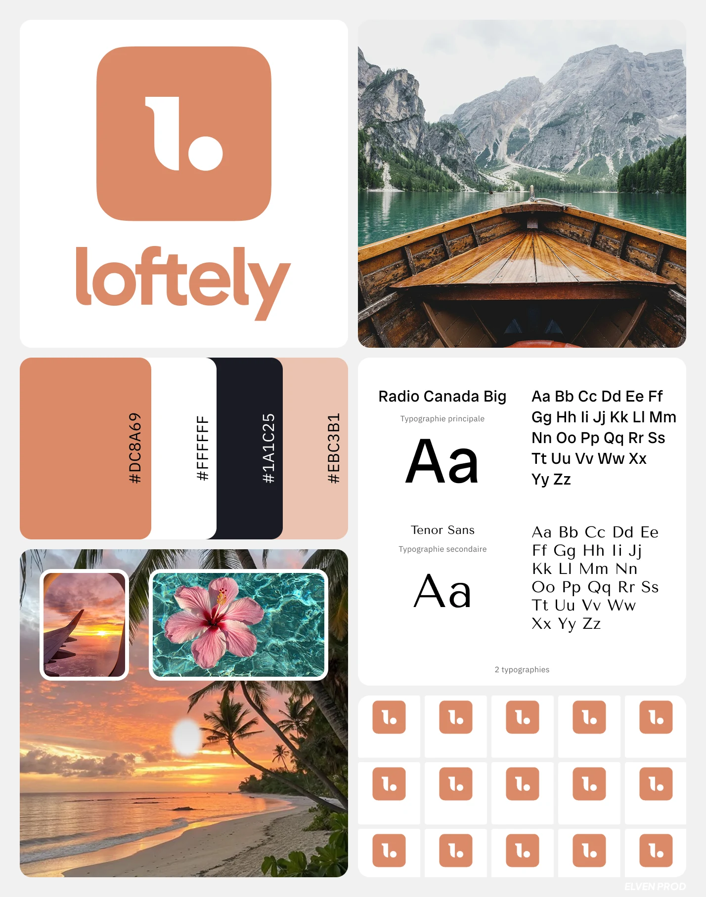 Planche de tendances, typographies et palette couleur Loftely