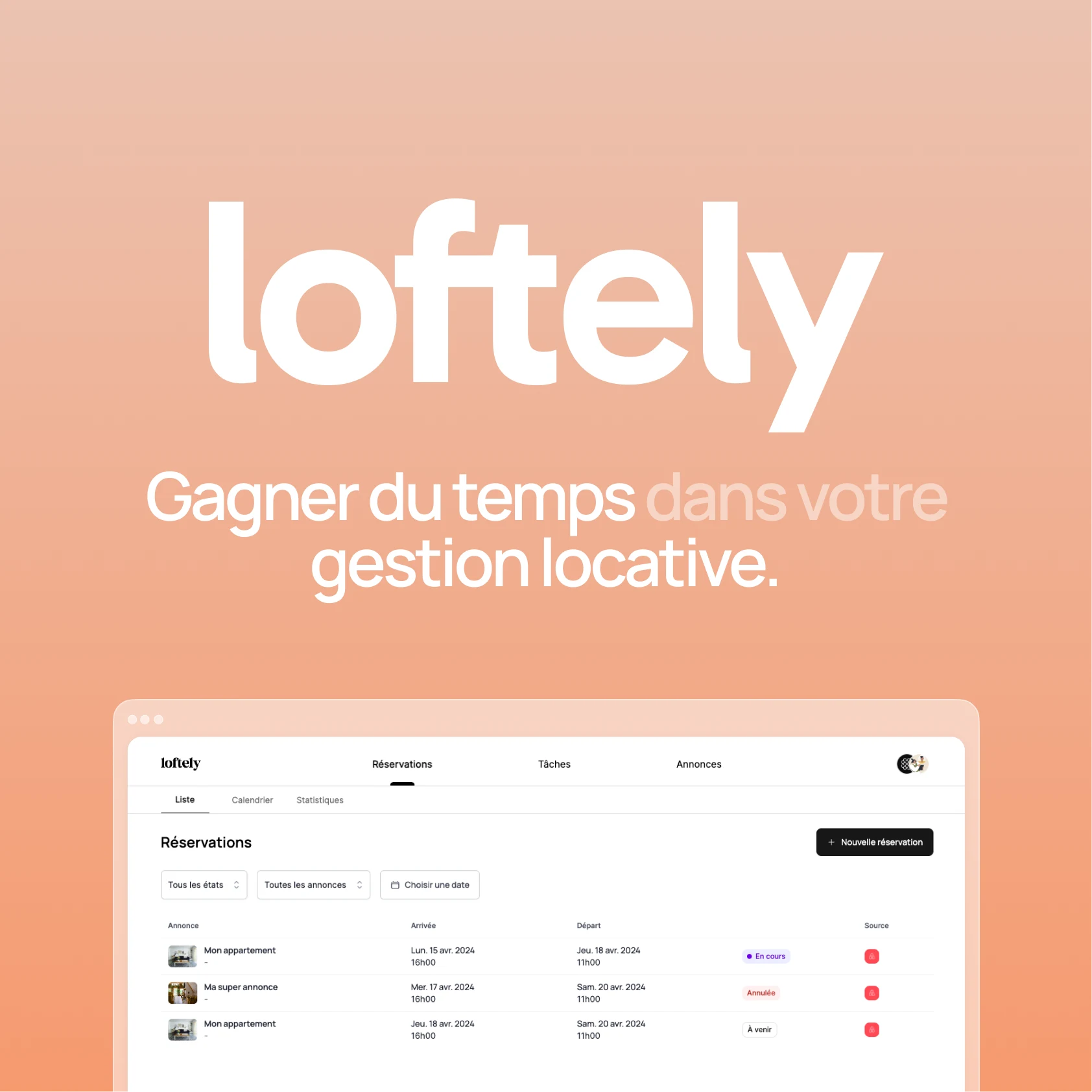 Interface web et application SaaS Loftely